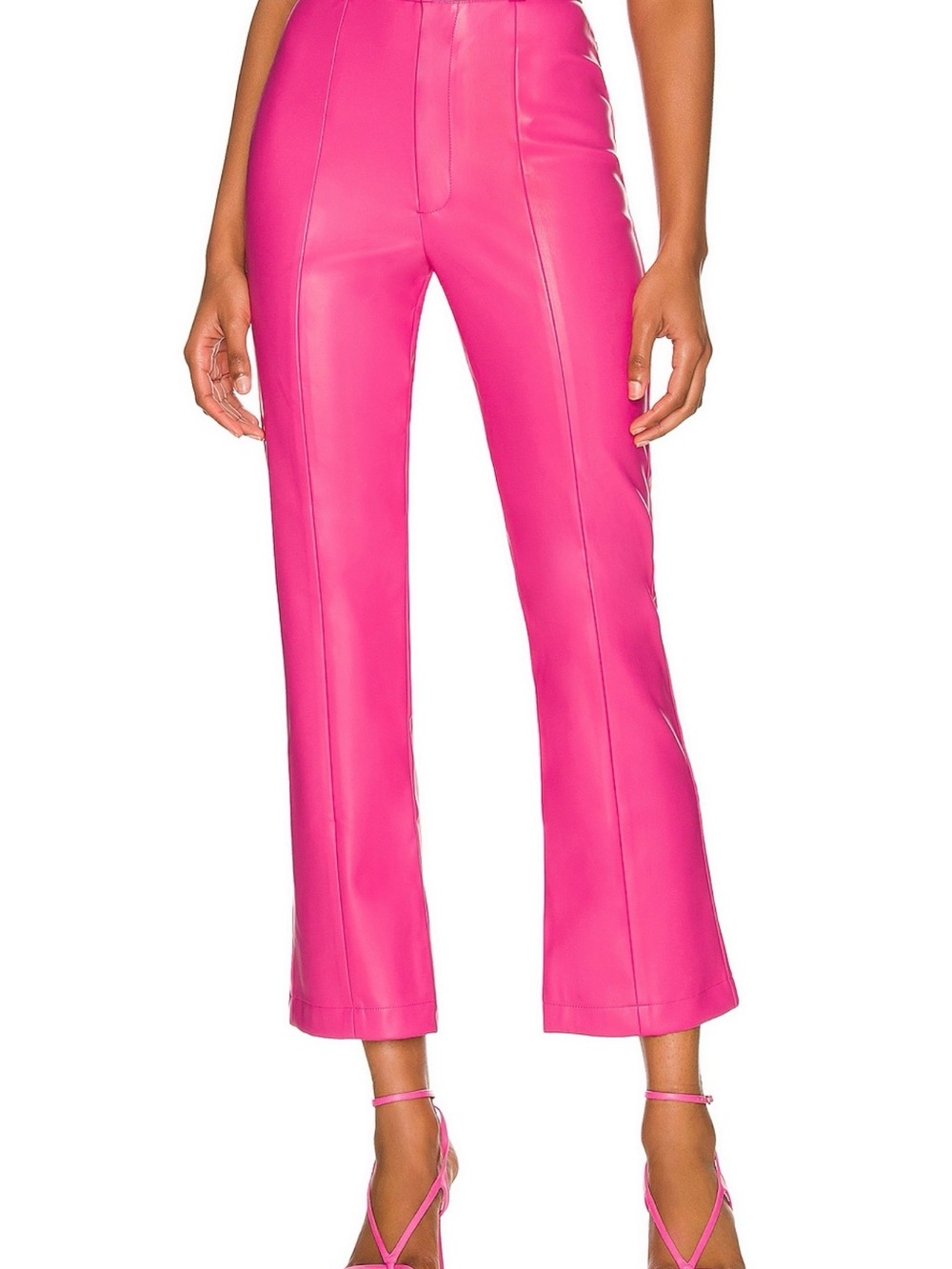 Bardot Hot Pink High-Waist Cropped Faux-Leather Pants